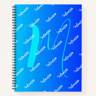 Gradiënt Aqua & Blauwe Kleur - Naam Monogrammed Notitieboek