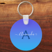 Gradiënt blauw elegant monogram en naam sleutelhanger (Voorkant)