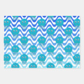 Gradiënt blauw golven en kwallen patroon inpakpapier vel (Voorkant 3)