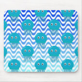 Gradiënt blauw golven en kwallen patroon muismat (Voorkant)