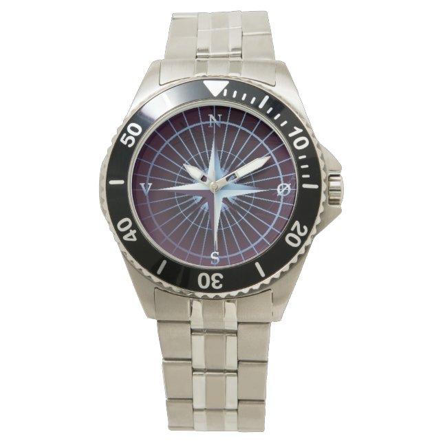 Gradiënt Blauw Nautisch Kompas Horloge (Voorkant)