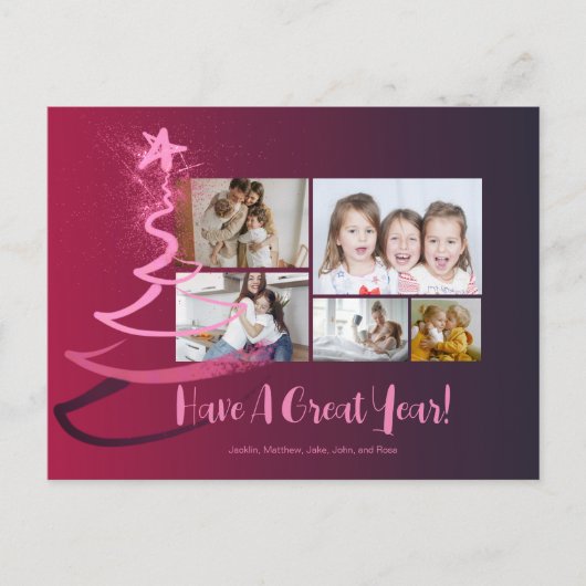 Gradiënt Burgundy Glitter Tree 5 Fotoliday Briefkaart (Voorkant)