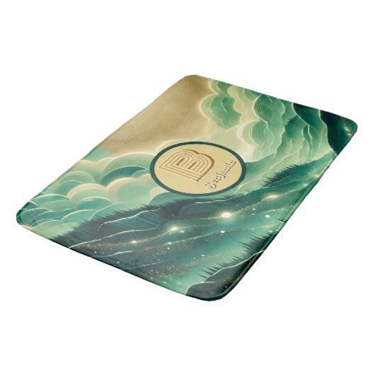 Gradient Emerald Kelly Green Glitter Monogram Badmat (Gekanteld)