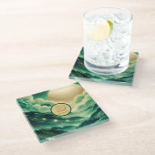 Gradient Emerald Kelly Green Glitter Monogram Glazen Onderzetter (Schuin)