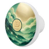 Gradient Emerald Kelly Green Glitter Monogram Keramische Knop (Rechts)