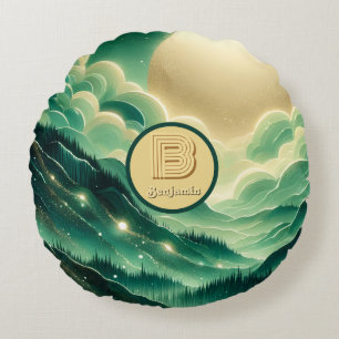 Gradient Emerald Kelly Green Glitter Monogram Rond Kussen