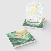 Gradient Emerald Kelly Green Glitter Monogram Stenen Onderzetter (Zijkant)