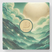 Gradient Emerald Kelly Green Glitter Monogram Stenen Onderzetter (Voorkant)