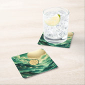 Gradient Emerald Kelly Green Glitter Monogram Vierkante Kartonnen Onderzetter (Insitu)