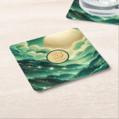 Gradient Emerald Kelly Green Glitter Monogram Vierkante Kartonnen Onderzetter (Schuin)