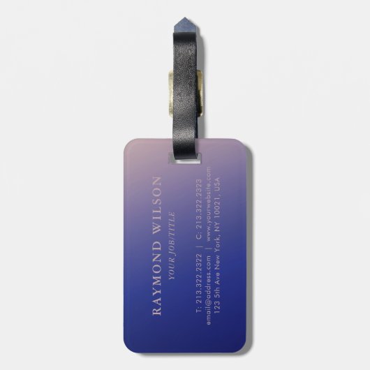 Gradiënt Faux Roos Gold en marineblauw monogram Bagagelabel (Achterkant verticaal)