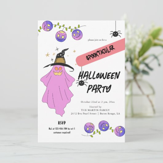 Gradiënt Ghost Skull Garland Halloween Party Kaart (Staand voorkant)