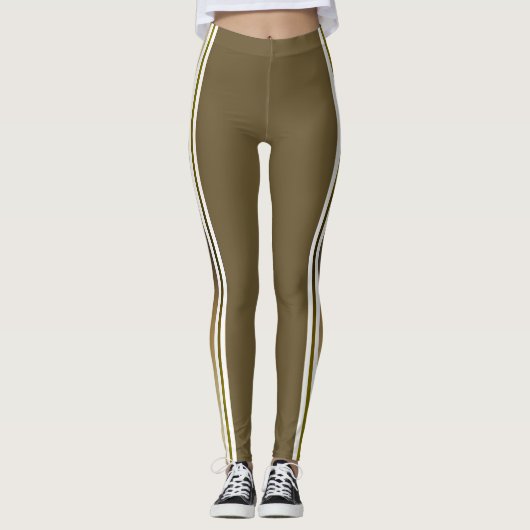 Gradiënt Gouden en Witte Strepen Leggings (Voorkant)