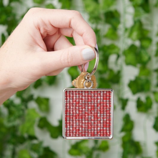 Gradiënt grijs en rood blokkenpatroon sleutelhanger (Hand)