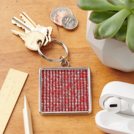 Gradiënt grijs en rood blokkenpatroon sleutelhanger (Bureau)