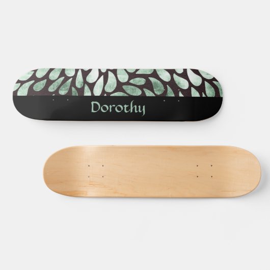 Gradiënt groene bloemblaadjes op zwart skateboard (Horizontaal)