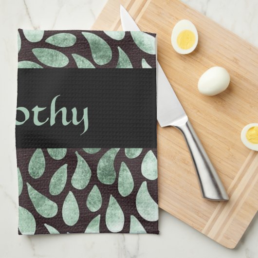 Gradiënt groene bloemblaadjes op zwart theedoek (Quarter Fold)