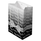 Gradient Happy Birthday met witte boog Medium Cadeauzakje (Achterkant Gekanteld)