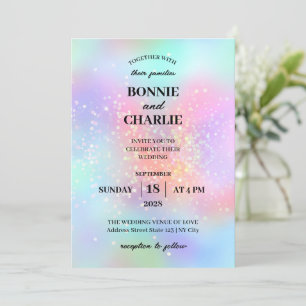 Gradient Holographic Glitter Huwelijksuitnodiging Kaart