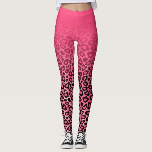 Gradiënt Hot Pink Leopard Animal Skin Print Leggings (Voorkant)