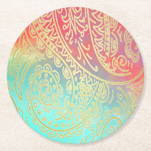 Gradiënt Kleurrijk en Goud Ronde Kartonnen Onderzetter (Voorkant)