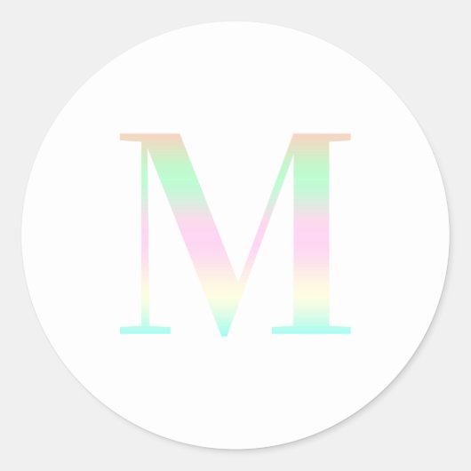 Gradiënt "M" Seriële monogram pasteel regenbooggra Ronde Sticker (Voorkant)
