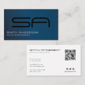 Gradiënt Navy Blue White en Black Monogram Visitekaartje (Voorkant / Achterkant)