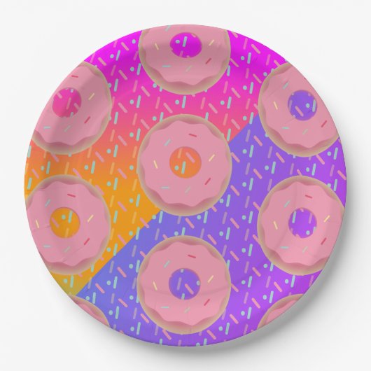 Gradiënt Neon en Sprinkles Donut Party Papieren Bordje (Voorkant)