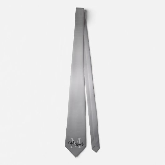Gradiënt Ombre grijs met naam en monogram Stropdas (Voorkant)