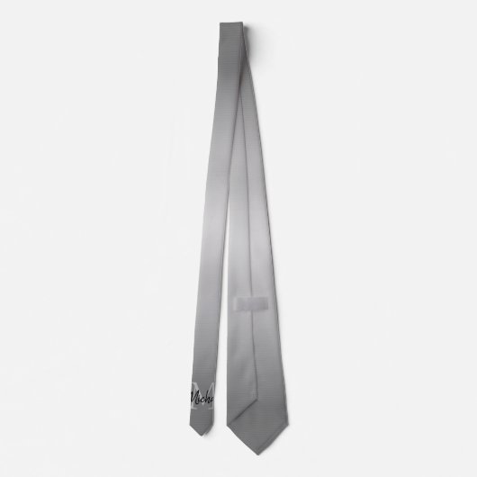 Gradiënt Ombre grijs met naam en monogram Stropdas (Achterkant)