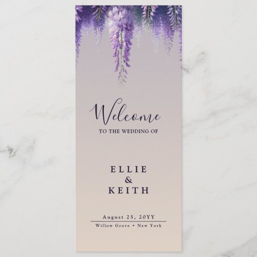 Gradiënt Paarse Bloemen bruiloft Programma (Voorkant)