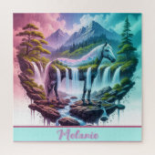 Gradient Pastel Horse Waterval Natuur Puzzel (Verticaal)