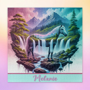 Gradient Pastel Horse Waterval Natuur Puzzel