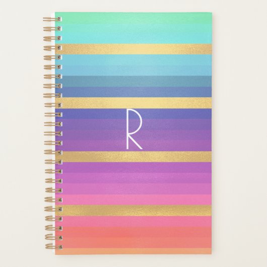 Gradiënt Pastel Stripes Monogrammed Planner (Voorkant)
