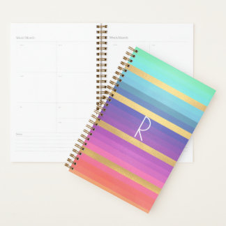 Gradient Pastel Stripes Planificateur Monogramme