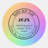 Gradient Rainbow 3-in Happy New Year Round Sticker (Devant)