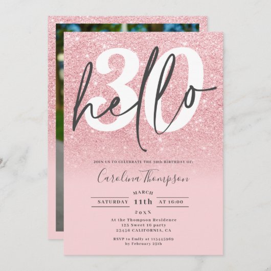 Gradiënt roze glitter ombre hallo 30 kaart (Voorkant / Achterkant)