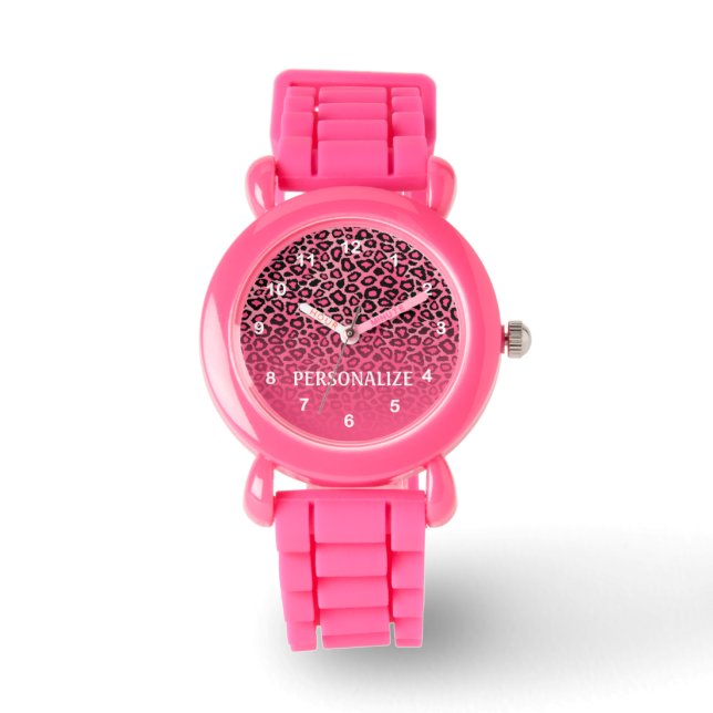 Gradiënt Roze luipaard Dierafdrukken Horloge (Voorkant)