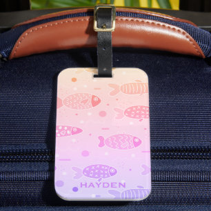 Gradient Sunset Vis Patroon Modern Gepersonaliseer Bagagelabel
