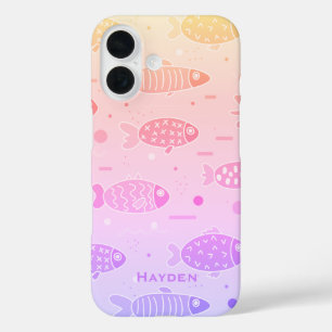 Gradient Sunset Vis Patroon Modern Gepersonaliseer iPhone 16 Hoesje