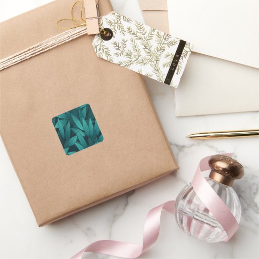 Gradiënt tropische bladeren vierkante sticker (Geschenken)