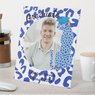 Gradion Foto blauw Leopard Pedestal Sign Reclamebord Met Voetstuk