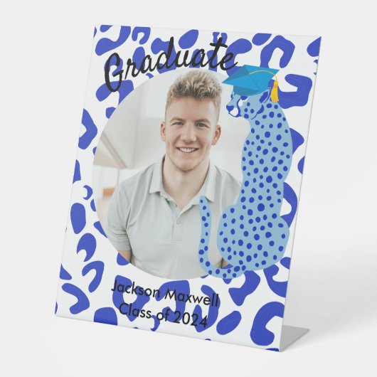 Gradion Foto blauw Leopard Pedestal Sign Reclamebord Met Voetstuk (Voorkant)