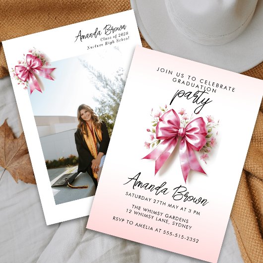 Graduate 2025 Bow rose Elegant Floral Invitation