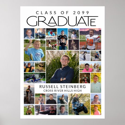 Graduate 28 Photo Collage Modern White Black Poster (Voorkant)