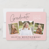 Graduate 3 Photo Modern Script Graduation Party Kaart (Voorkant)