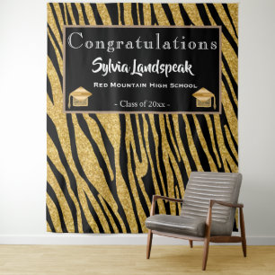 Graduate Achtergrond Goud Zebra Strepen Wandkleed