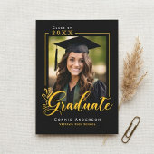 Graduate Black Gold Script Photo Graduation  Aankondiging