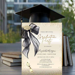 Graduate Cap, Zwarte Strik Wijn Glas Afstuderen Kaart