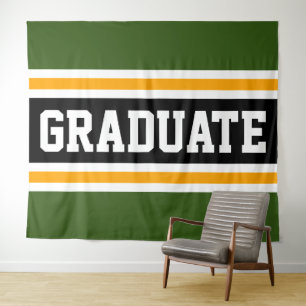GRADUATE Collegiaal Groen Zwart Oranje Strepen Wandkleed